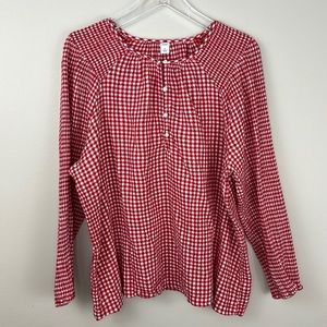 Old Navy Long Sleeve Popover in Red Gingham, Sz XL